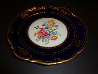 Vintage Jl Menau Von Henneberg Cobalt Blue Hand Enamel Floral Gold 10 " Platter