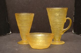 Set 3 Rare Consolidated Glass Phoenix Catalonian Tumblers Glasses Mug Bowl