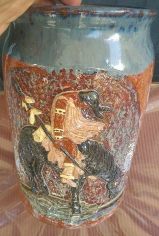 Jerry Yarbrough Yardbird iL Ga Indian on Horse Pottery Jug Vase Folk Art Pottery 3