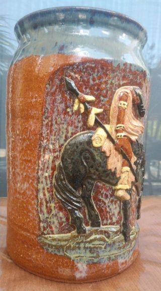 Jerry Yarbrough Yardbird iL Ga Indian on Horse Pottery Jug Vase Folk Art Pottery 5