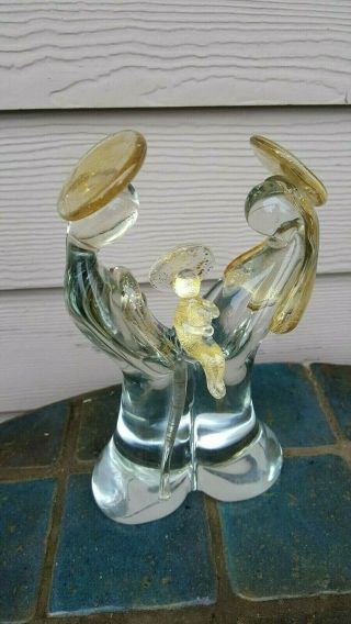 Vintage Murano Gold Fleck Art Glass Angels Figurine Statue 8.  5 " Tall Baby Jesus