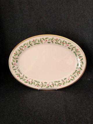 Lenox Holiday China 16” Oval Serving Platter Gold Trim Christmas