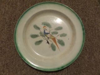 C.  1830 Berks Co.  Penna.  - Maker Marked Spatterware / Pea Fowl Plate