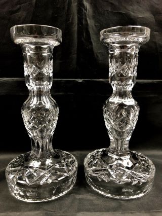 Vintage Waterford Irish Crystal " Lismore " Candle Holder 2 Pc Set 8 " T Euc