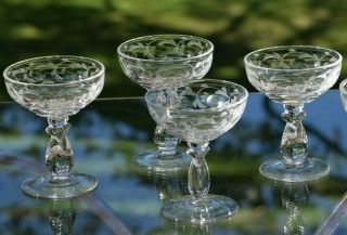 Vintage Etched Cocktail Glasses,  Set Of 4,  Heisey,  Circa 1940 