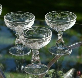 Vintage Etched Cocktail Glasses,  Set of 4,  Heisey,  circa 1940 ' s,  Champagne Coupe 5