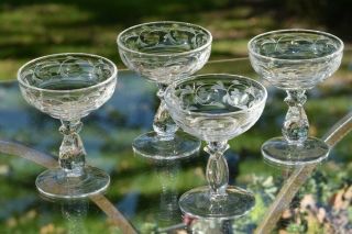 Vintage Etched Cocktail Glasses,  Set of 4,  Heisey,  circa 1940 ' s,  Champagne Coupe 7