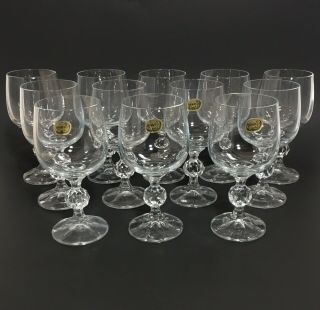 Bohemia Crystal Claudia 5 3/4 " Wine Glasses Set Of 12 W Faceted Ball Stem