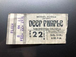 Deep Purple Concert Ticket Stub February 22,  1976 Sam Houston Coliseum Texas