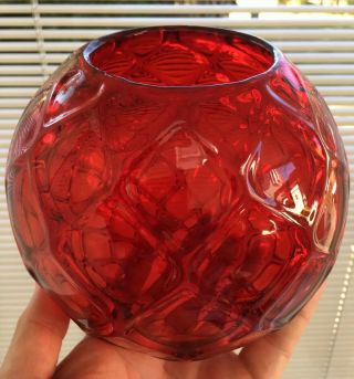 Gorgeous Thomas Webb Art & Crafts Ruby Red Honeycomb Glass Vase Signed 2