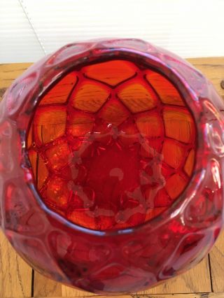 Gorgeous Thomas Webb Art & Crafts Ruby Red Honeycomb Glass Vase Signed 8