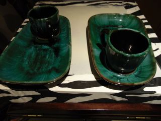 Blue Mountain Pottery 2 Complete Coffee/tea Brunch Sandwich Serving Tray Rare,