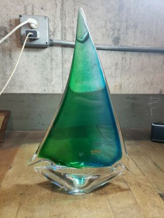 Murano Glass Sailboat By Luigi Onesto,  Oggetti Label 15 "