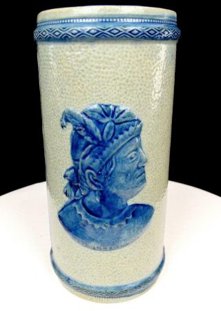 Old Sleepy Eye Salt Glaze Stoneware Blue And White 8 1/2 " Cylindrical Vase