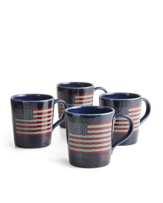 Ralph Lauren Bradfield Usa Flag Set Of 4 Mugs Red,  White & Blue Americana