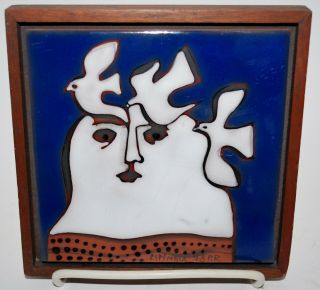 Susana Espinosa Mid Century Modern Abstract Studio Pottery 7” Framed Tile