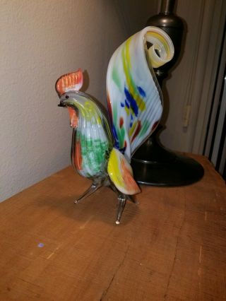 Vintage Murano Art Hand Blown Glass Rooster Roughly 12 " Tall
