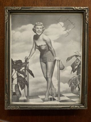 Framed Doris Day Rare Autographed Photo Bathing Suit 8x10 B&w 1940s