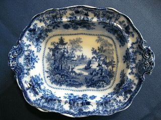 Flow Blue Ironstone Footed Serving Bowl - W.  Adams Co.  - England 12,  " - Perfect