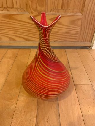 Vintage Italy Hand Blown Large Art Glass Vase Yellow To Orange To Red