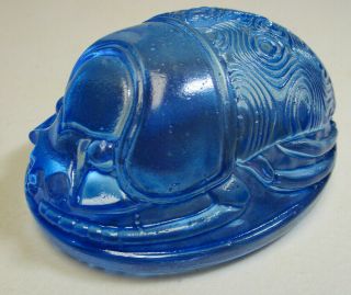 Blue Art Glass Scarab Paperweight,  3 1/2 X 2 3/4 X 2 Inches
