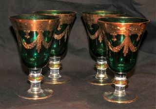 Arte Italica Set Of 4 Emerald Green Wine Goblets