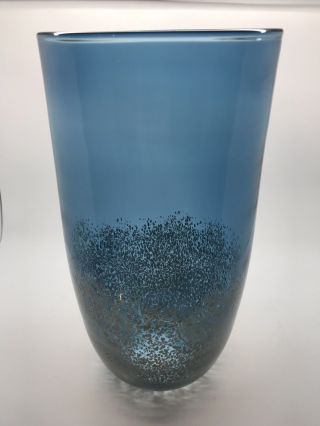 Gorgeous Very Large Blue Art Glass Vase With Speckled Overlay - Unknown Maker