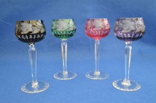 Four Vintage Cut Crystal Hock Glasses - Bohemian Czech - Glass -