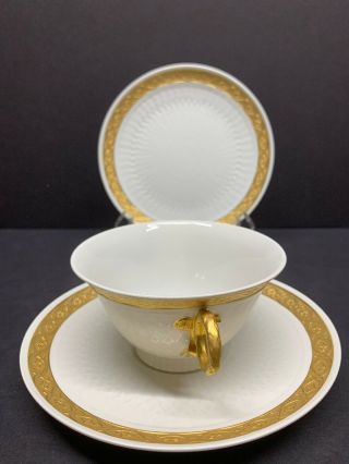 Vtg Royal Copenhagen Gold Fan Footed 1 Cup With 2 Saucer 414 - 11539 Rare