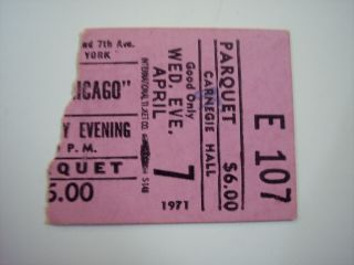 Chicago (rock Band) Ticket Stub From Carnegie Hall N.  Y.  - 4/7/71