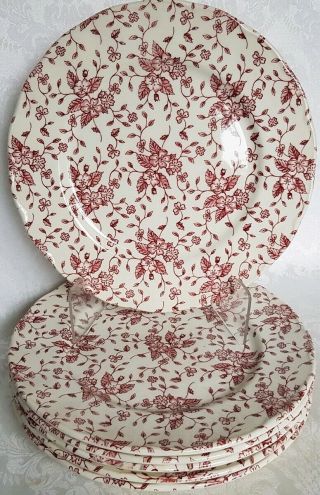 (6) Vintage Royal Tudor Bouquet Grindley Pink Dinner Plates Red Transferware