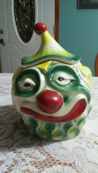 Adorable Vintage Mccoy Ceramic Pottery Sad Clown Cookie Jar 255