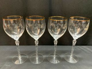 Set Of 4 Lenox " Monroe " Gold Trim Crystal Wine Glasses 8 1/2 " Tall