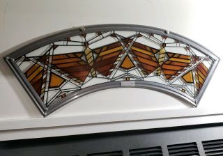 Frank Lloyd Wright Foundation Arched Stained Art Glass Panel 19 " X 5.  25 "