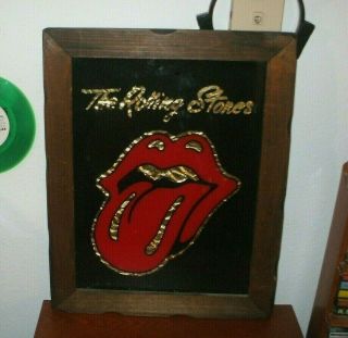 Vintage Rolling Stones Carnival Large Glass Mirror Framed Sticky Fingers Tongue