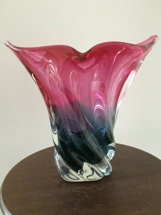Vintage Murano Cranberry & Purple Glass Vase Stunning