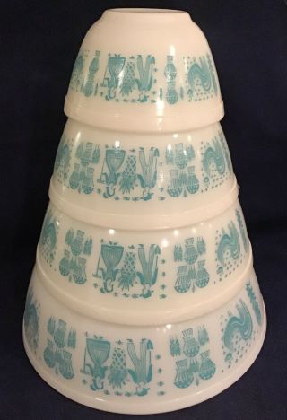 Vintage Pyrex Turquoise Butterprint Bowl Set 401,  402,  403,  404