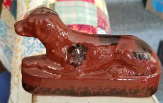 Vintage Ned Foltz 1986 Redware Pottery Reclining Spaniel Dog Figurine