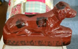 VINTAGE NED FOLTZ 1986 Redware pottery reclining spaniel dog figurine 2