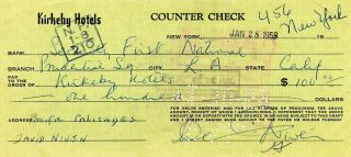 Jan 28,  1959 David Niven Signed Check For $100 During Filming Of The King’s Thie