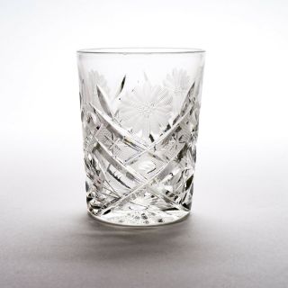 Set Of 6 Vintage Cut Crystal Glass Tumblers Daisy Corn Flower Motif