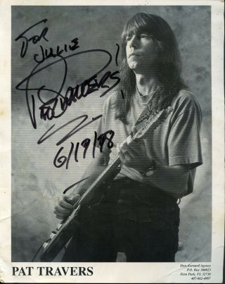 Vintage Autographed 8x10 Celebrity Photograph Pat Travers Musician