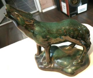 Rare Blue Mountain Pottery Blue Howling Standing Wolf Figurine