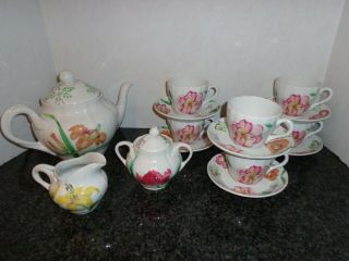 Spode English Floral Complete Tea Set Teapot Sugar Creamer Cup & Saucers X 6
