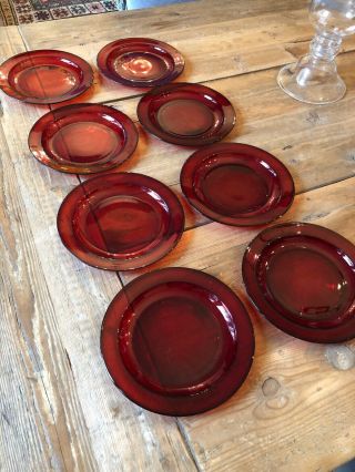 Vtg Arcoroc France 8 Salad/dessert Royal Ruby Red Plates 7 1/2” Retired Pattern