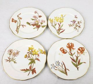 Antique Royal Worcester Vitreous Hand Painted And Gilt Dessert Plates Set Of 4