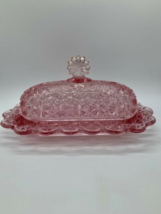 Vintage Pink Depression Glass Covered Butter Dish