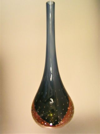 Murano Sommerso Bubbles Glass Blue Amber Teardrop Vase