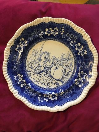 Rare Antique Copeland And & Sons Blue Spode Fallen Man Horse Blue Pattern 10 3/4