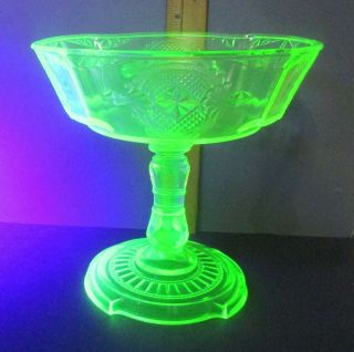 Compote Vaseline Glass Light Green Pedestal Bowl/dish 7.  25 " Tall ᵇ T3
